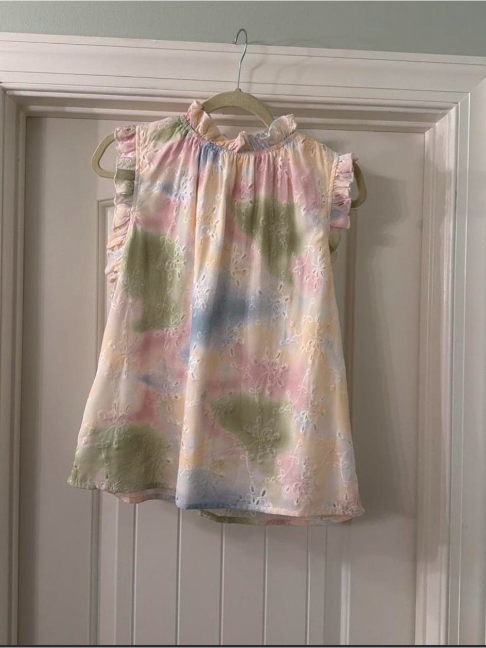 Pastel Tie-Dye Eyelet Ruffle Sleeve Blouse